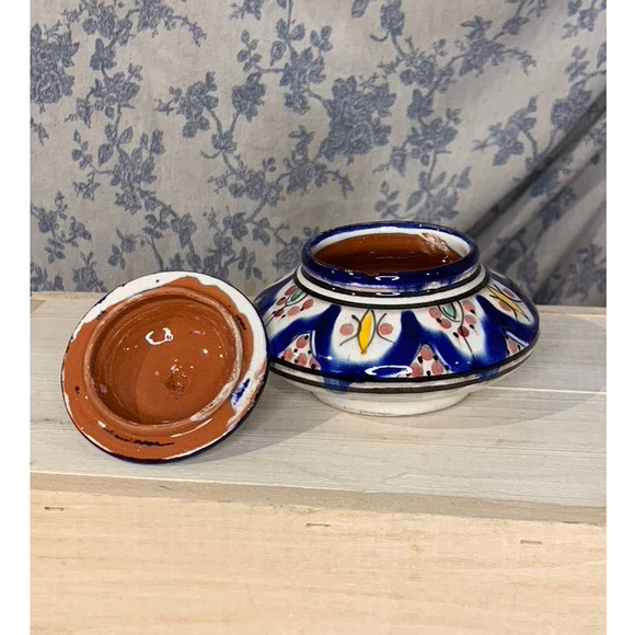 Blue Decorative Painted Red Clay Ceramic Jar - Picture 4 of 8